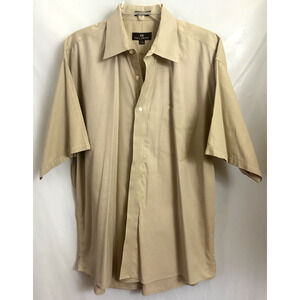 Paul Dione Men Shirt Sz 17.5” 34-35 Short Sleeves Badge 100% Cotton